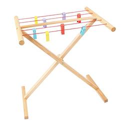 Bigjigs Toys Wooden Clothes Dryer Rack - Indoor Clothes Dryer for Pretend Play, Quality Toy Laundry Set with 8 Colourful Pegs & Wires, Doll Accessories, Toddler Toys