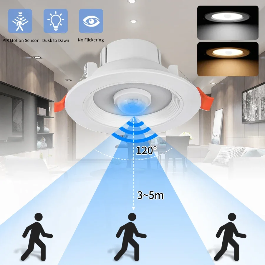 PIR Motion Sensor Spot LED Downlight 5W 10W 15W 20W Deckeneinbauleuchte LED Spot Licht für Eingang Flur Treppen AC 85-265V