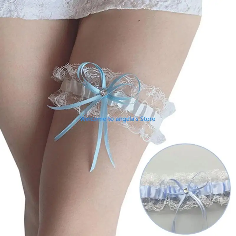 X4YC Beinstrumpfbänder, Schleifen, Rosen-Beinband für Frauen, einzigartiges Party-Kostüm-Zubehör, Dessous, Oberschenkelkette, Image