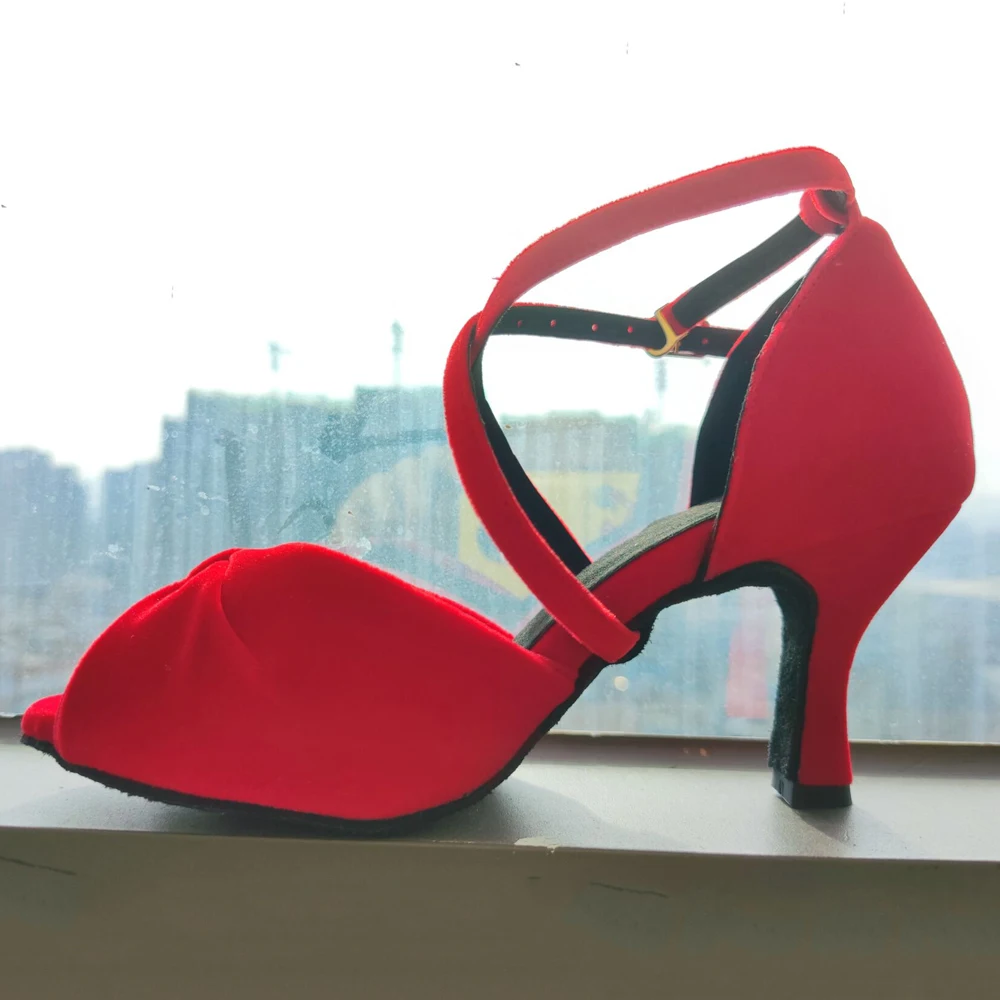 Evkoodance Praxis Frauen Tanz Schuhe Rot Flock 7 cm DYI Tanzen Schuhe Mode Latin Salsa Ballsaal Party Tanz Schuhe Mädchen geschenk