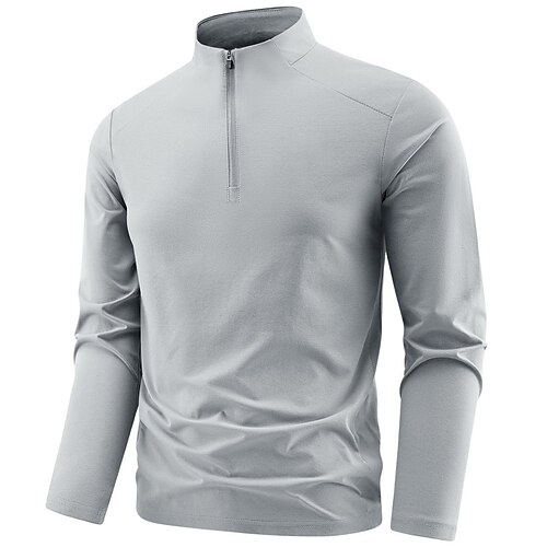 Herren Wanderhemd Viertelreißverschluss Sweatshirt Performance-Shirt Langarm Stehkragen T-Shirt Außen Schnelltrocknend Leicht Schweißableitend Atmungsaktiv Viertelreißverschluss Polyester Dunkelgrau Image