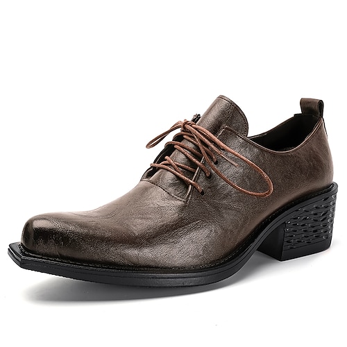 Braune Derby-Schnürschuhe für Herren aus Leder, Vintage-Stil, elegante Schuhe mit Blockabsatz – ein ausdrucksstarkes Schuhwerk für stilbewusste Männer, geeignet für Partys, Bankette, Modeveranstaltungen und Abendveranstaltungen. Image