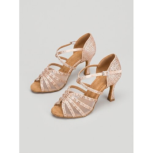 Silberne Damen-Lateintanzschuhe – professionelle Strass-Ballsaalschuhe mit Absatz für Salsa, Tango, Training und Auftritte Image