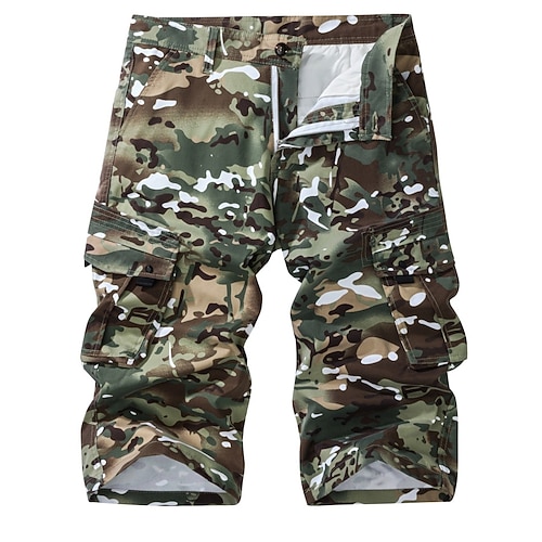 Herren Cargohose Cargohosen Cargo-Shorts Shorts Freizeitshorts Tasche Klappentasche Tarnung Knielang Lässig Outdoor Streetwear Mode Streetwear Weiß Grün Unelastisch Image