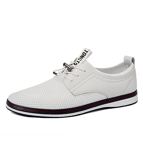 Weiße, lässige Herren-Sneaker zum Schnüren – leichte, atmungsaktive und bequeme Laufschuhe, elegante Freizeitschuhe mit niedrigem Schaft für Alltag, Reisen, Pendeln und Wochenendausflüge. Image