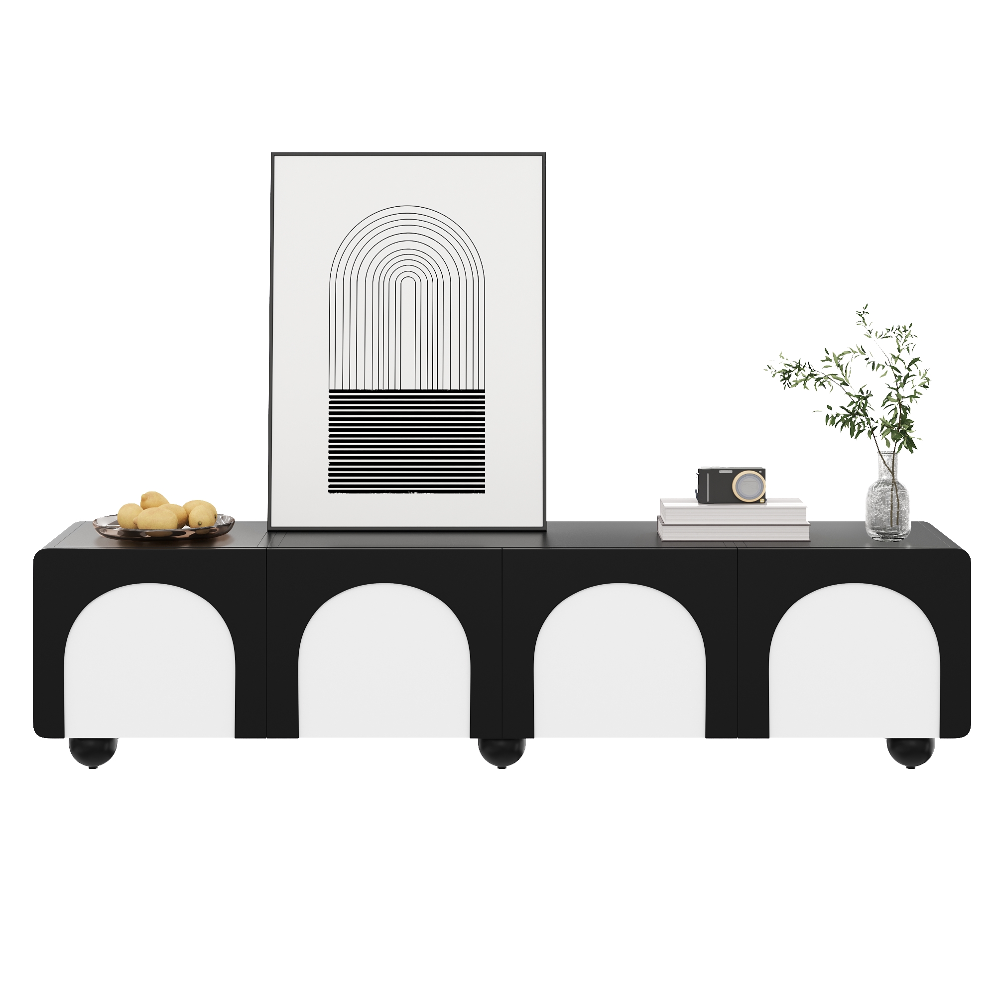 Mobile Tv Con Due Cassetti E Due Ante, Mobile Porta Tv, Pannello Tv, Mobile Tv Basso. Design Classico In Bianco E Nero. 180 X 38 X 45 Cm (l X P X A)