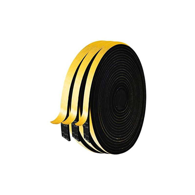 Aiqinu Guarnizione Finestra Autoadesiva, 3 Rotoli 12x3mm 15m Schiuma Nastro Paraspifferi Porta, Alta Densità Neoprene Adesivo Isolamento Nastro Sigillante Per Anti Freddo, Rumore E Collisione