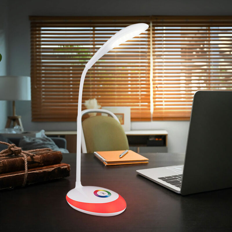 Lampada Da Scrivania Lampada Da Tavolo Touch Cambia Colore Lampada Da Tavolo Touch Dimmerabile A Collo Di Cigno, Batteria Bianco, 1x Led 3w Bianco Neutro 1x Rgb 1,4w, H 48 Cm