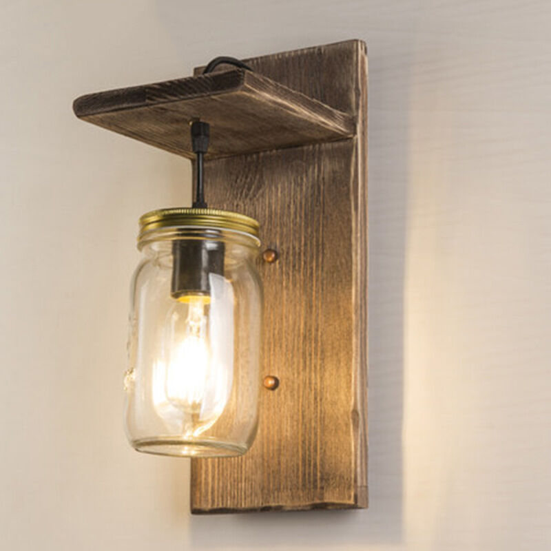 Lampada Da Parete Per Interni, Lampada Da Parete In Legno E27 Vintage Retrò Lampada Da Parete Per Interni Per Corridoio Casa Di Campagna Camera Da Letto Soggiorno (senza Lampadina)