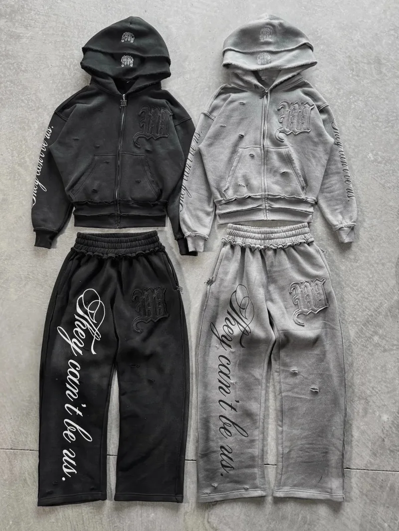 Y2K Mode High Street Trend Hip-Hop Brief Muster Reißverschluss Männer Hoodies American Rock Retro Harajuku Punk Sweatshirts