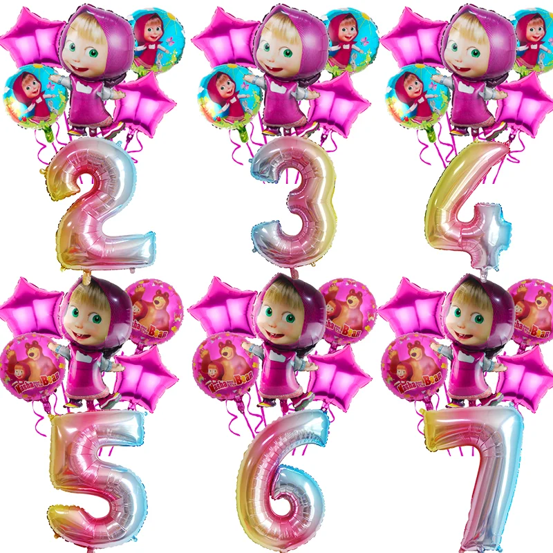 Mascha und der Bär Zahlen Geburtstagsballons Kinderparty-Zubehör Dekoration Baby-Shower Folienballon Anime Cartoon Ballon Image