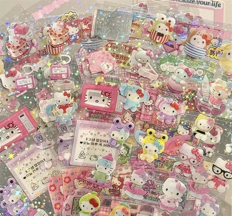 5 Stück Cartoon Hello Kitty Rilakkuma Niedliche Ausgestanzte Aufkleber Kitty Katze Anime Handbuch-Material Aufkleber Blinkende Laser-Sticker