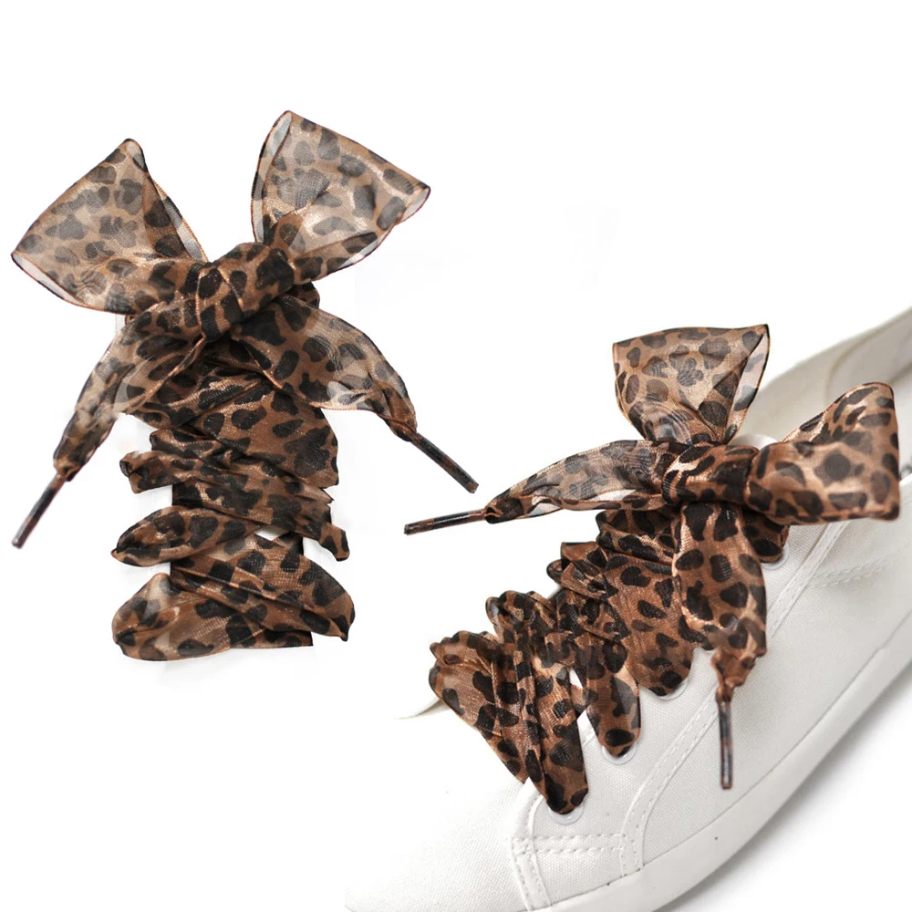 Neue 110cm Lange Nette Mode-Leopard Print Damen Exquisite Kleine Frische Spitze Flachen Boden Silk Satin Alle-spiel paar Schnürsenkel Image