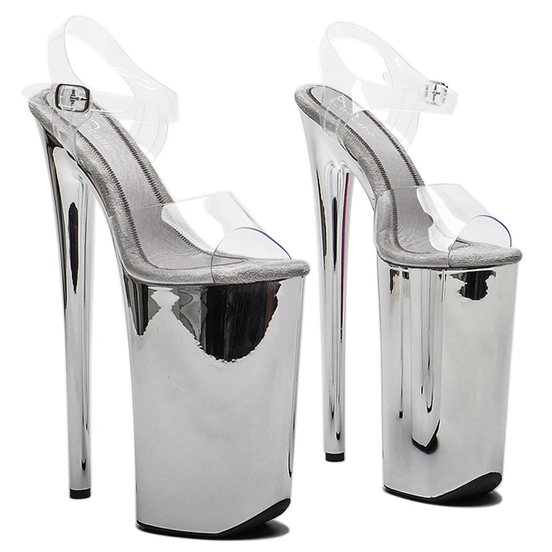 Leecabe 26CM/10 Zoll PVC-Obermaterial Offene Spitze galvanisieren High Heel Plattform sexy exotische Party-Sandalen Pole Dance-Schuhe