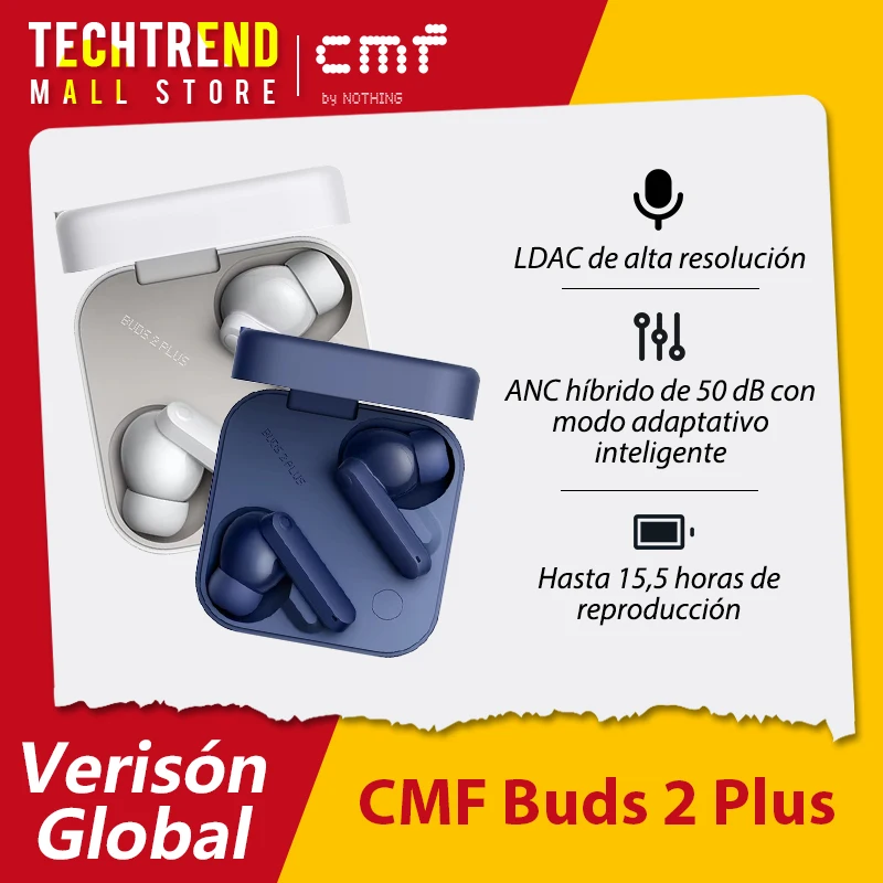 Globale Version CMF Buds 2 Plus Wirless Kopfhörer 12mm LCP Treiber 50dB Hybrid ANC Hi-Res LDAC IP55 Wasser- und Staubresistenz Image