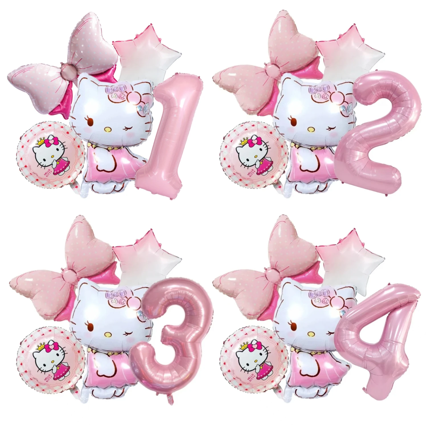 Hello Kitty Geburtstags-Figuren-Ballonset Party-Zahlenballons Dekorationszubehör Kawaii KT Katze Aluminium-Latex-Ballon Kindergeschenk