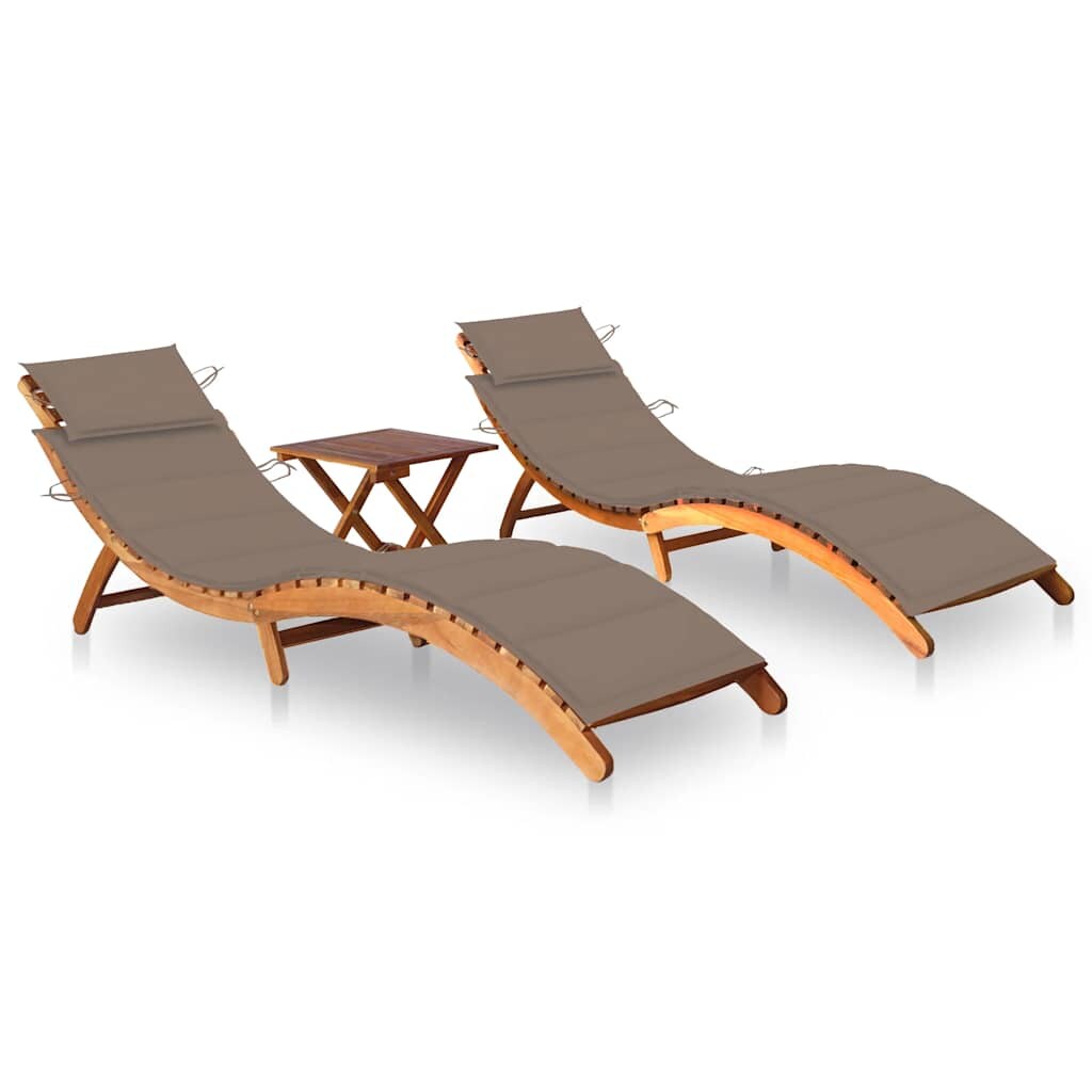 vidaXL Sonnenliegen 2 Stk. mit Tisch und Auflagen Massivholz Akazie Image