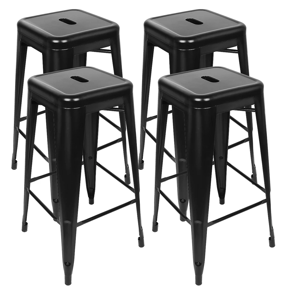 Set mit 4 stapelbaren Industrie-Barhockern für Zuhause, Restaurant, Küche, Metall, Höhe 76 cm, Fassungsvermögen 150 kg Image