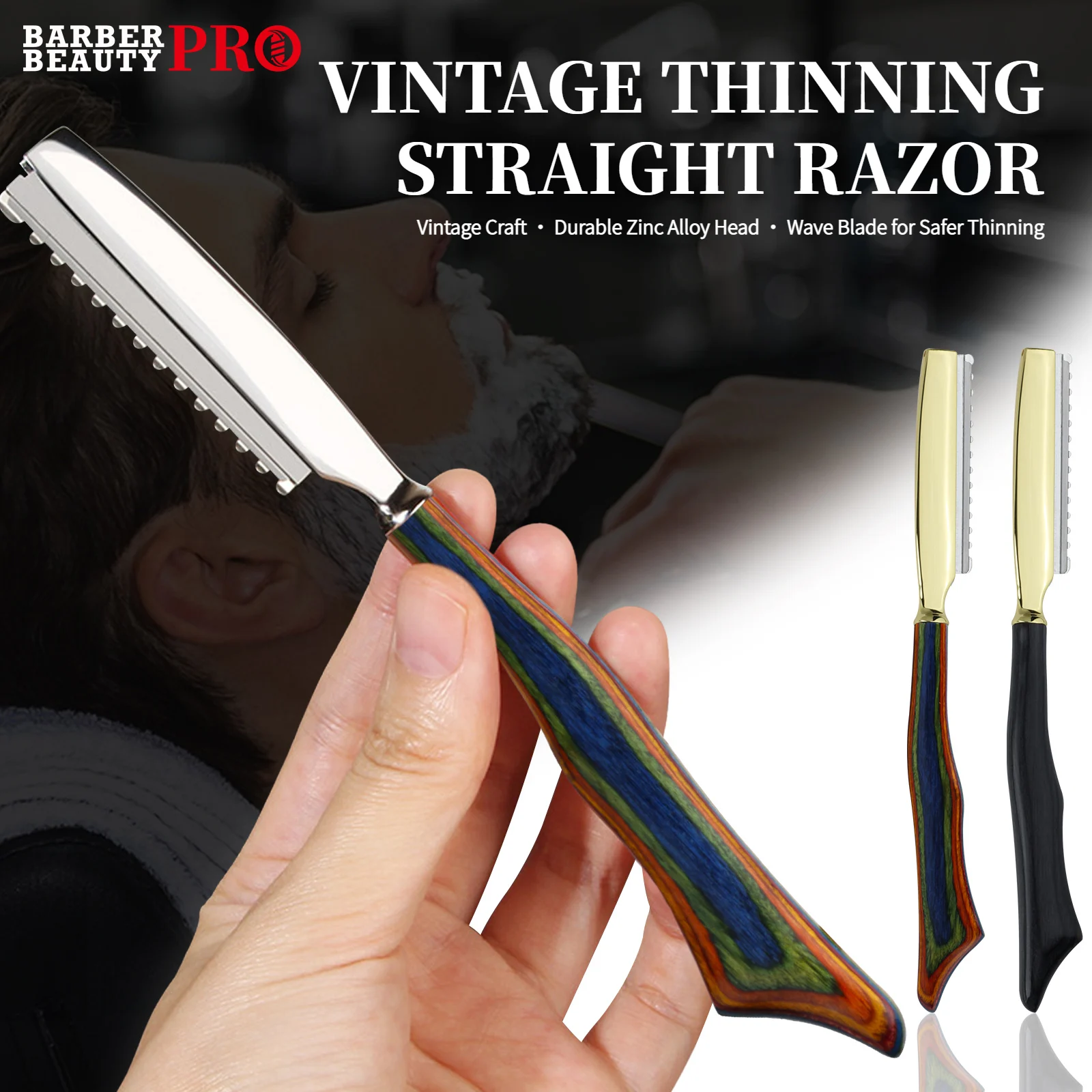 Ausdünnung Rasiermesser Holzgriff Gerade Salon Friseur Rasiermesser Manuelle Razor Stick Haar Cutter Barber Haar Schneiden Messer Verdünner Image