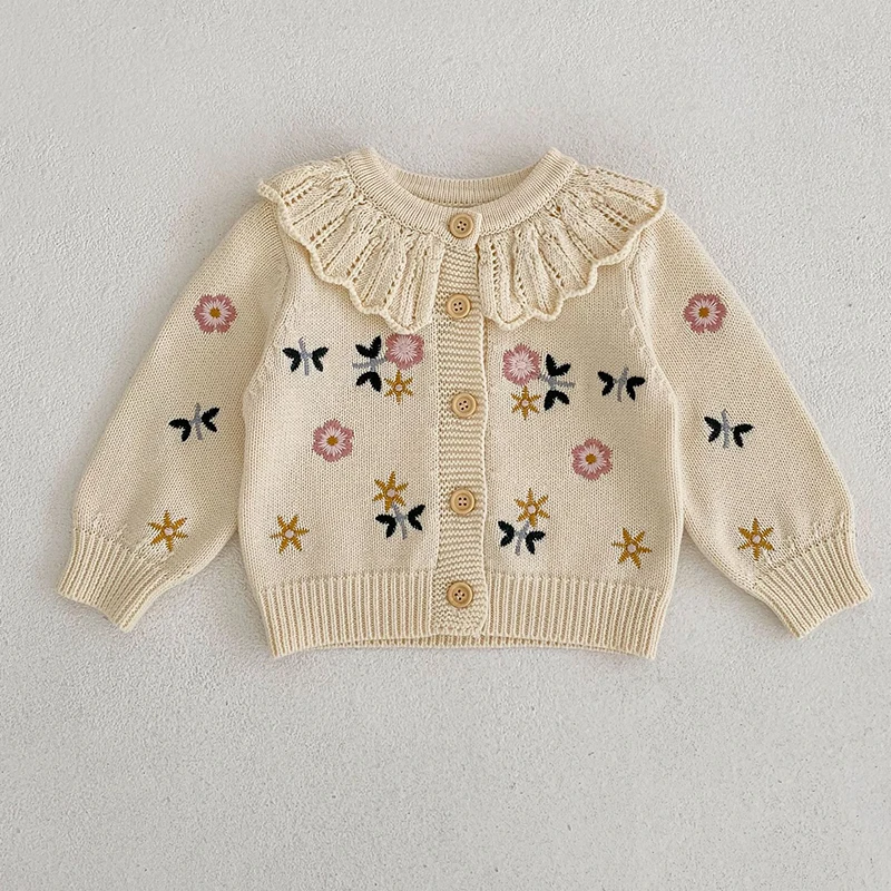 Neugeborenen Baby Mädchen Stricken Strickjacke Blume Stickerei Langarm Strickjacke Mantel Frühling Herbst Kleinkind Baby Mädchen Pullover Mantel Image