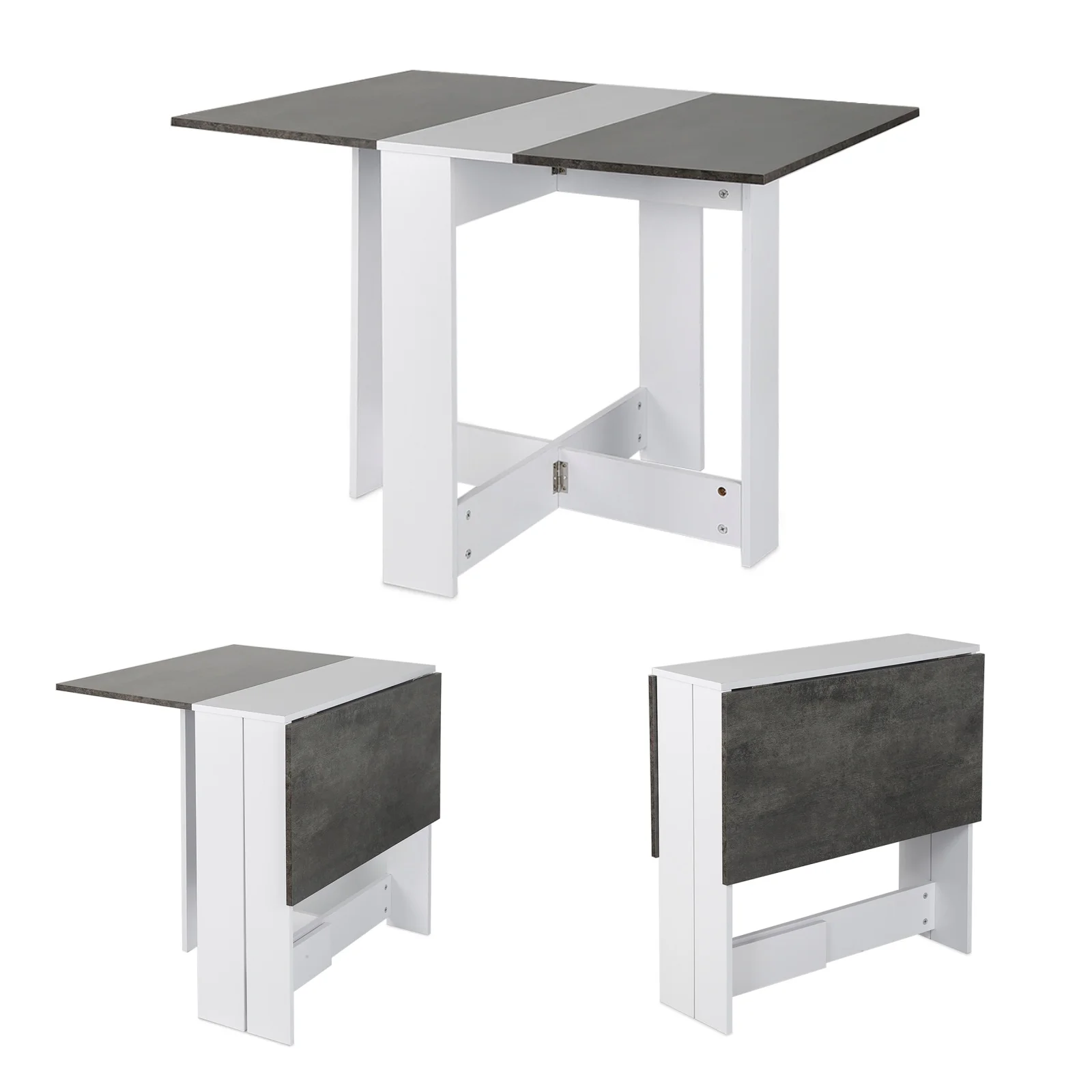 Klappbarer Küchentisch/Wohnzimmertisch 102,5 x 76 x 73 cm Esstisch für 4 bis 6 Personen – Weiß/Beton