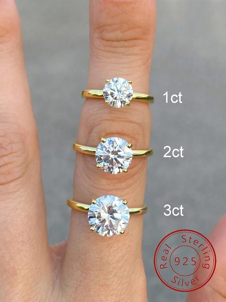 925 Sterling Silber 1–3 Karat wunderschöner modischer runder Zirkon-Ring für Frauen, Verlobung, Hochzeit, luxuriöser, hochwertiger edler Schmuck Image