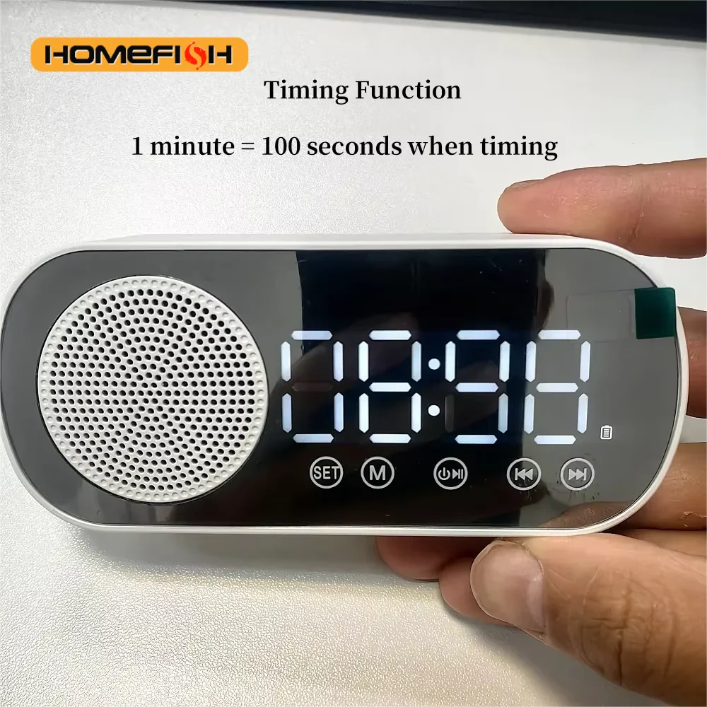 USB Plug-in Spiegel Digital Wecker Timer Unterstützung TF FM Radio Drahtlose Lautsprecher Subwoofer Desktop Musik Player Image