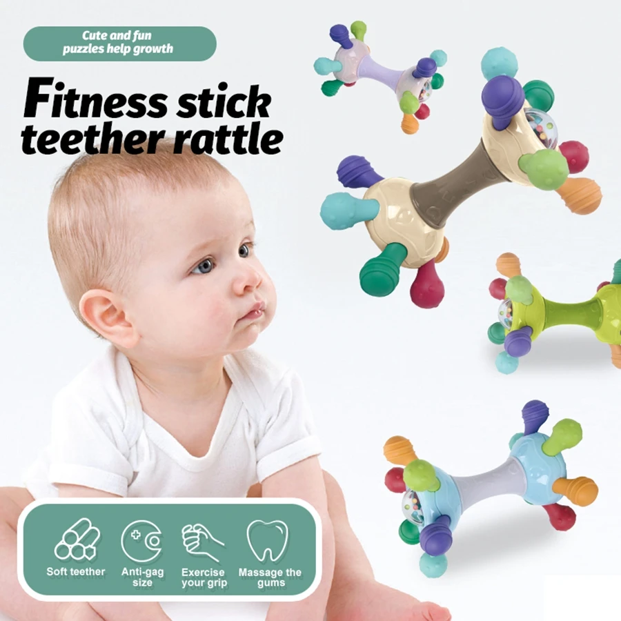 Neugeborenes Baby Geschenk Silikon Beißring Lebensmittelqualität Zahnen Spielzeug Finger Aktivität Simulation Glocke Rassel Montessori sensorisch Image