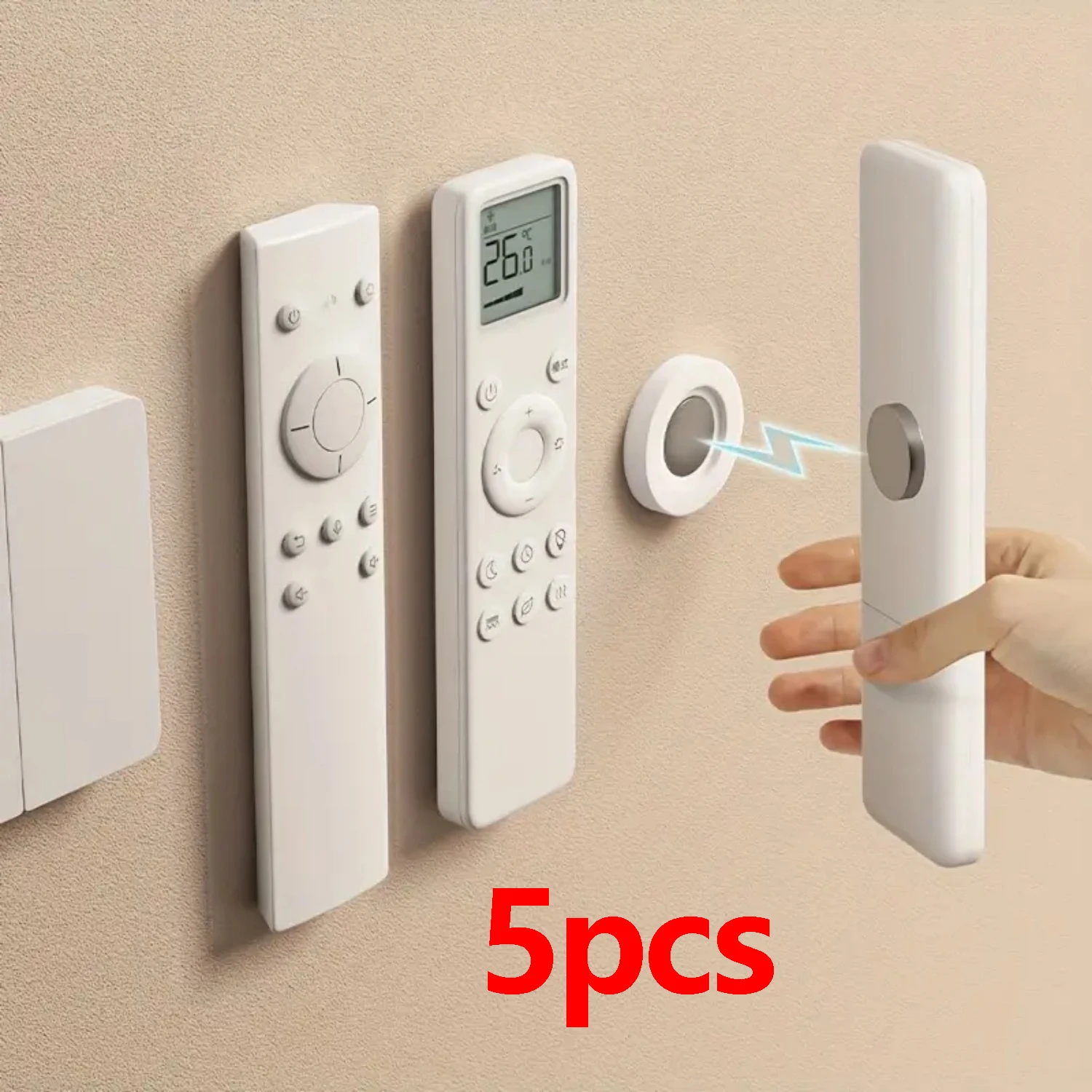 5 Stück magnetische Fernbedienungshalter zur Wandmontage ohne Bohren für TV-, AC- und DVD-Fernbedienungen, stark haftend, platzsparend, weißer Organizer Image