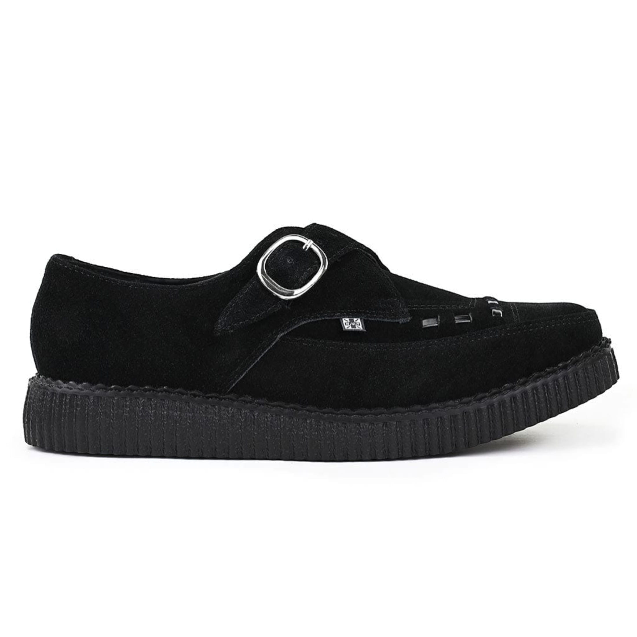 TUK Pointed Creeper Plateau-Schuhe aus schwarzem Wildleder mit Monk-Schnalle - A8139