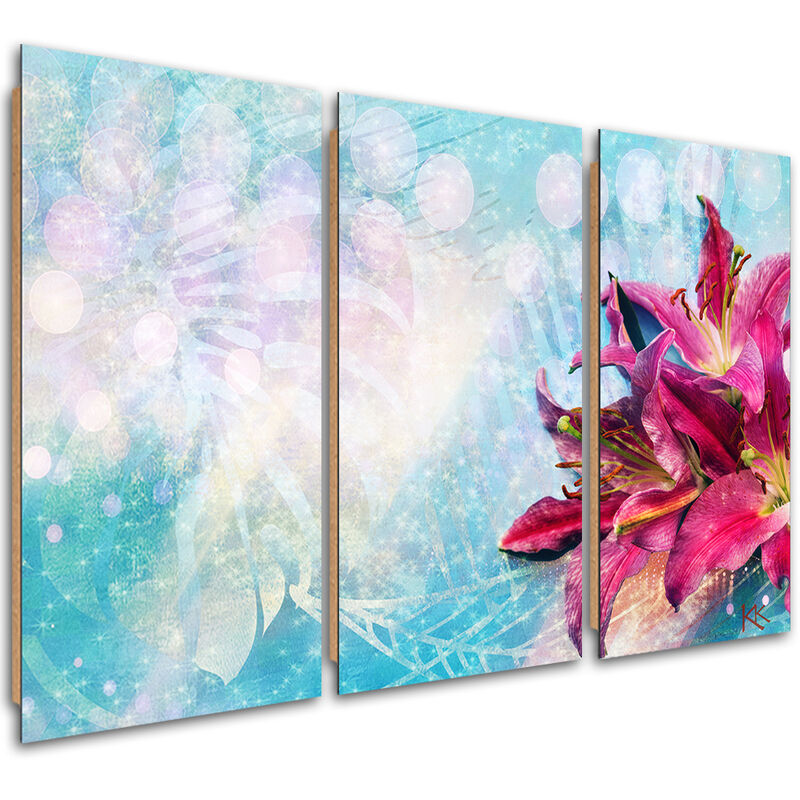 Gbshop - Quadro Deco Panel 3 Paneli, Fiori Rosa Su Uno Sfondo Blu - 60x40