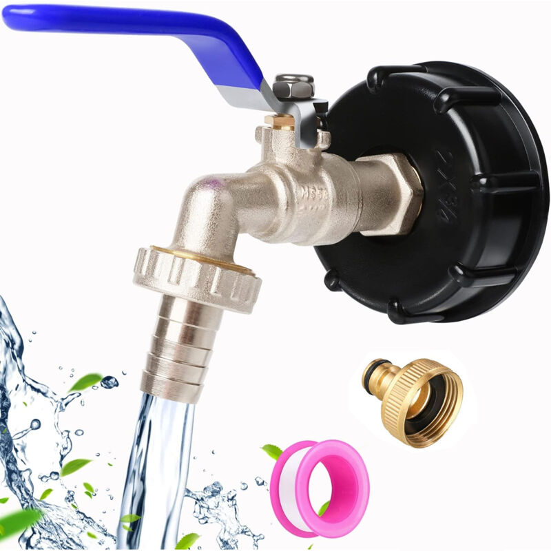 Freosen - Rubinetto Per Serbatoio Serbatoio Ibc Da 1000 L S60x6 Tubo Ibc Raccordo Per Rubinetto Da Giardino Serbatoio Da 1000 Litri Con Set Di Copertura Da 3/4 Di Pollice Adattatore Per Serbatoio Ibc