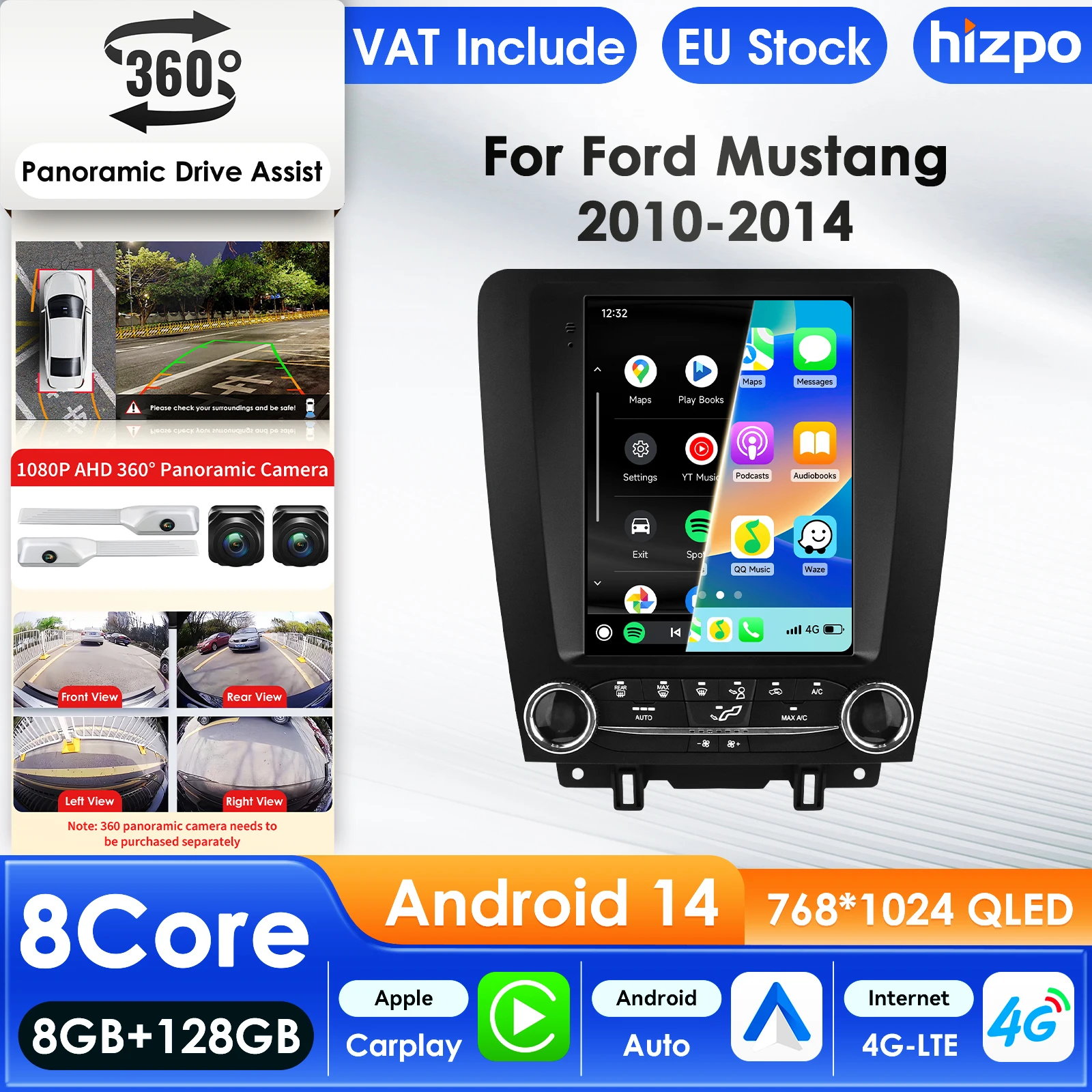 Hizpo Android 14 Autoradio für Ford Mustang 2010–2014 Audio-Multimedia-Player CarPlay Android Auto GPS BT 4F WIFI Autoradio AI Image