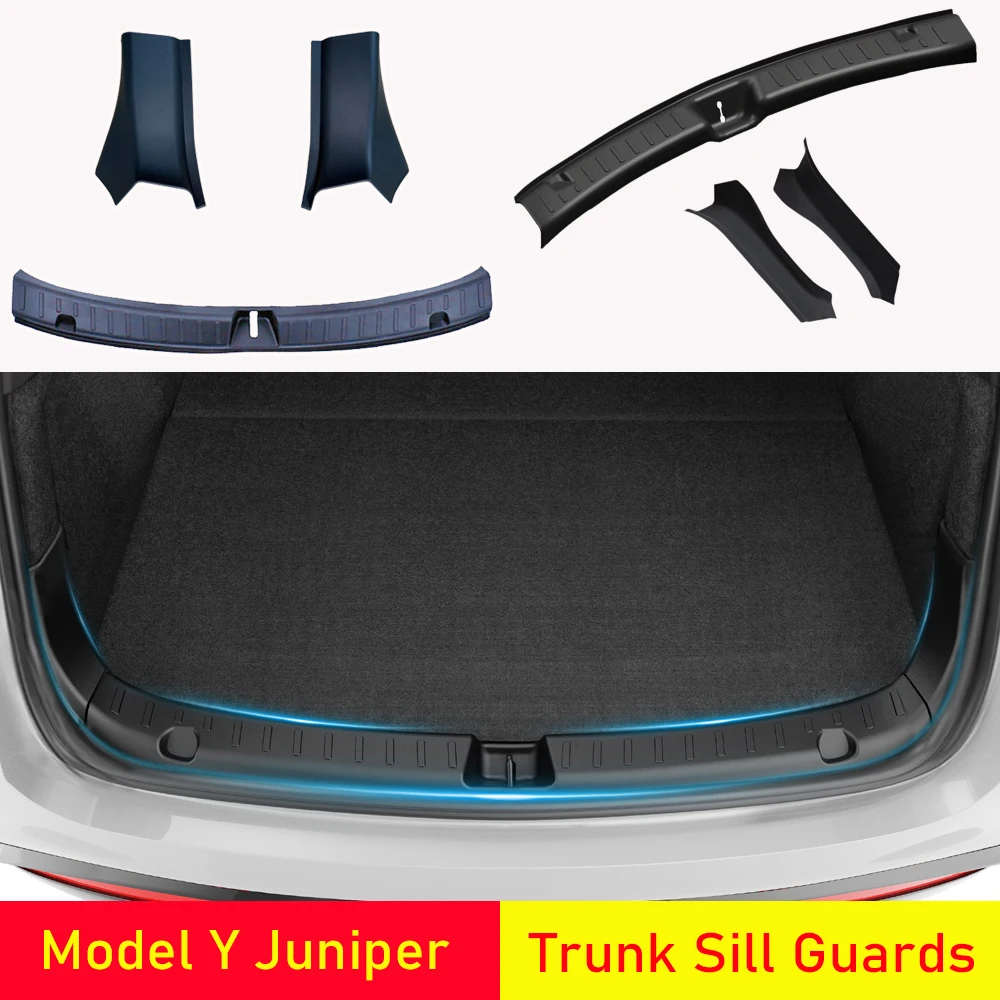 Für Tesla Modell Y Juniper 2025 2026 Stamm Schwelle Streifen TPE Matten Sill Schutz Hinten Fracht Kick Pad Schutz Innen Zubehör Image