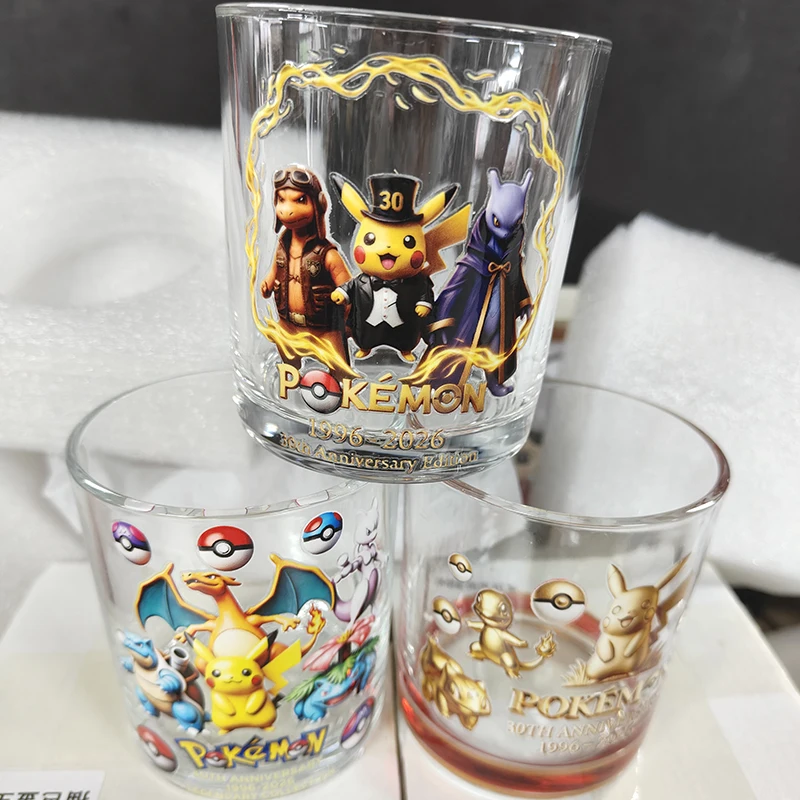 Neuer Pokémon 30. Jubiläums-Gedenk-Whiskey-Tumbler mit historischem Muster, Vintage-Porträt-Design, Trinkglas Image