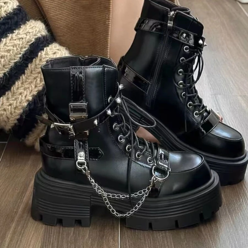 Heißer Verkauf frauen Schuhe Mode Damen Stiefeletten Metall Dekoration Niet Punk Stiefel Langlebige Plattform Frauen Stiefel Hohe Qualität