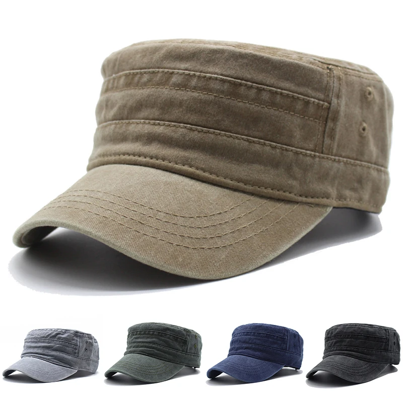 Mode Gewaschene Baumwolle Flache Top Kappe Einstellbare Outdoor Sun Caps Frauen Männer Kadett Kappe Retro sonne Hüte Baseball kappe Knochen Mann Kappe Image