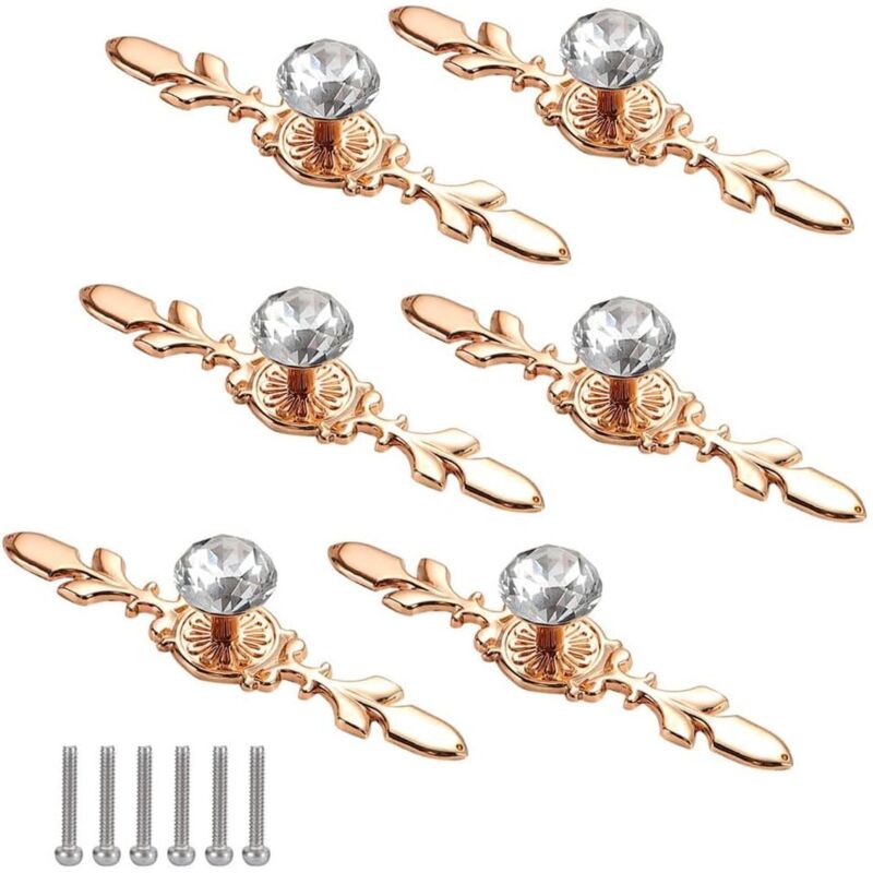 Pomelli Per Porte Tempestati Di Diamanti, Set Da 6, Pomelli Per Porte In Cristallo Dorato, Pomelli Per Mobili, Maniglie Per Mobili Tempestati Di Diamanti, Pomelli Decorativi In Cristallo E Diamanti
