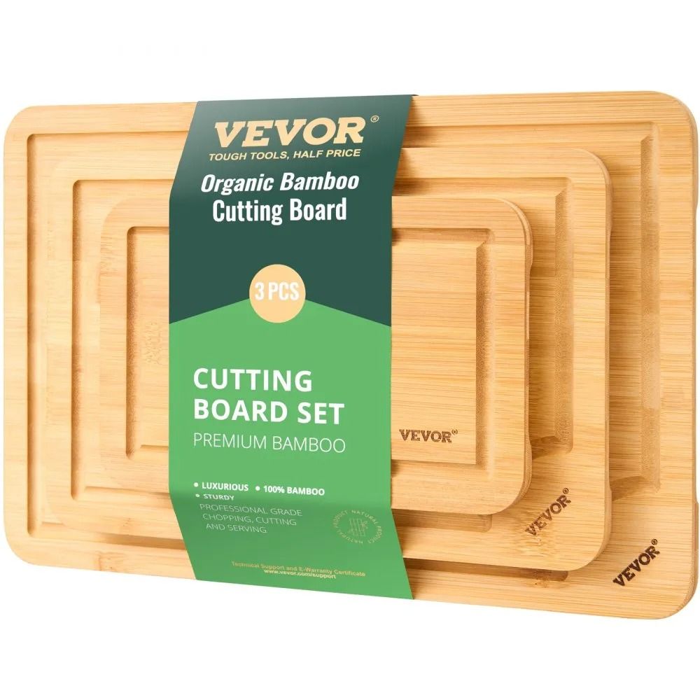Premium Bamboo Cutting Board Set With Juice Groove And Handles For Kitchen Prep & Serving Premium Bamboo Cutting Board Set With Juice Groove And Handles For Kitchen Prep & Serving