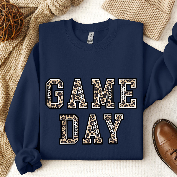 Leopard Game Day Sweatshirt Football Season Fall Crewneck Unisex Cozy Fan Wear white xl sweatshirt
