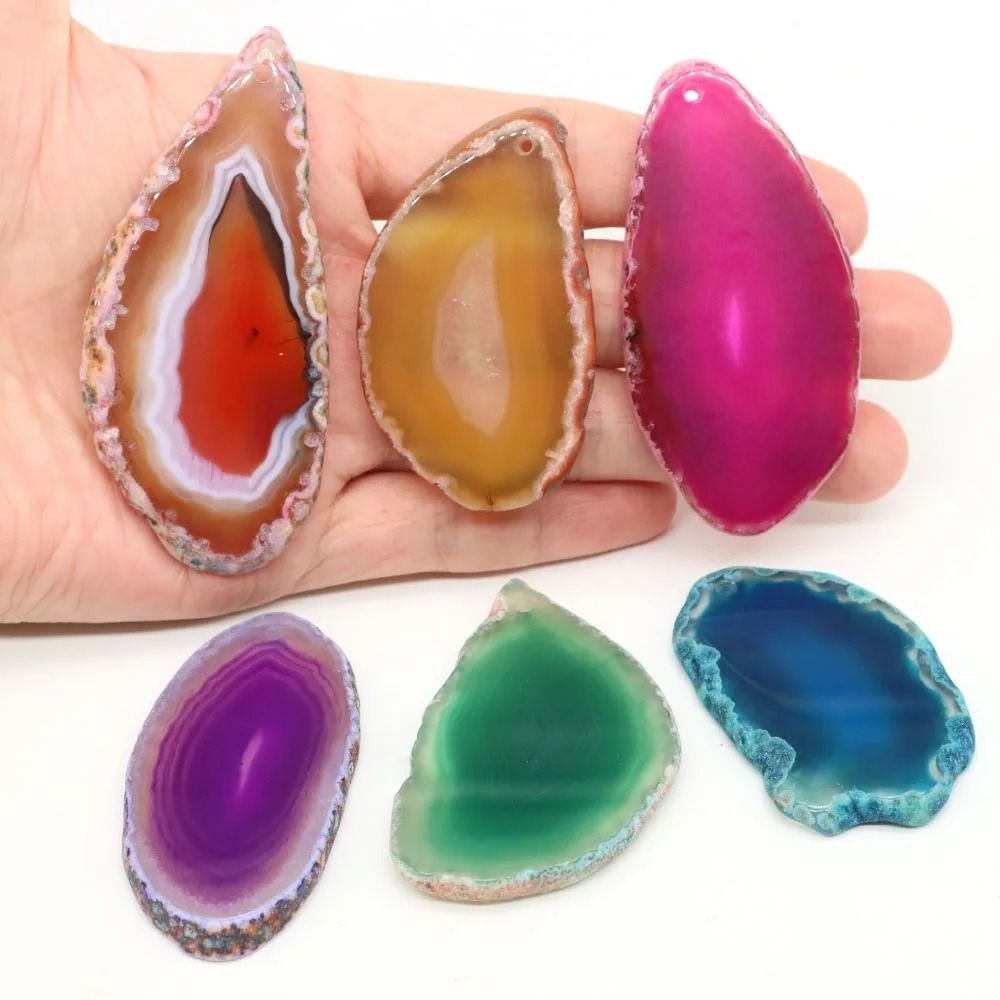 Natural Onyx Agate Geode Slice Pendant Stone For DIY Jewelry & Home Decor green 1pc