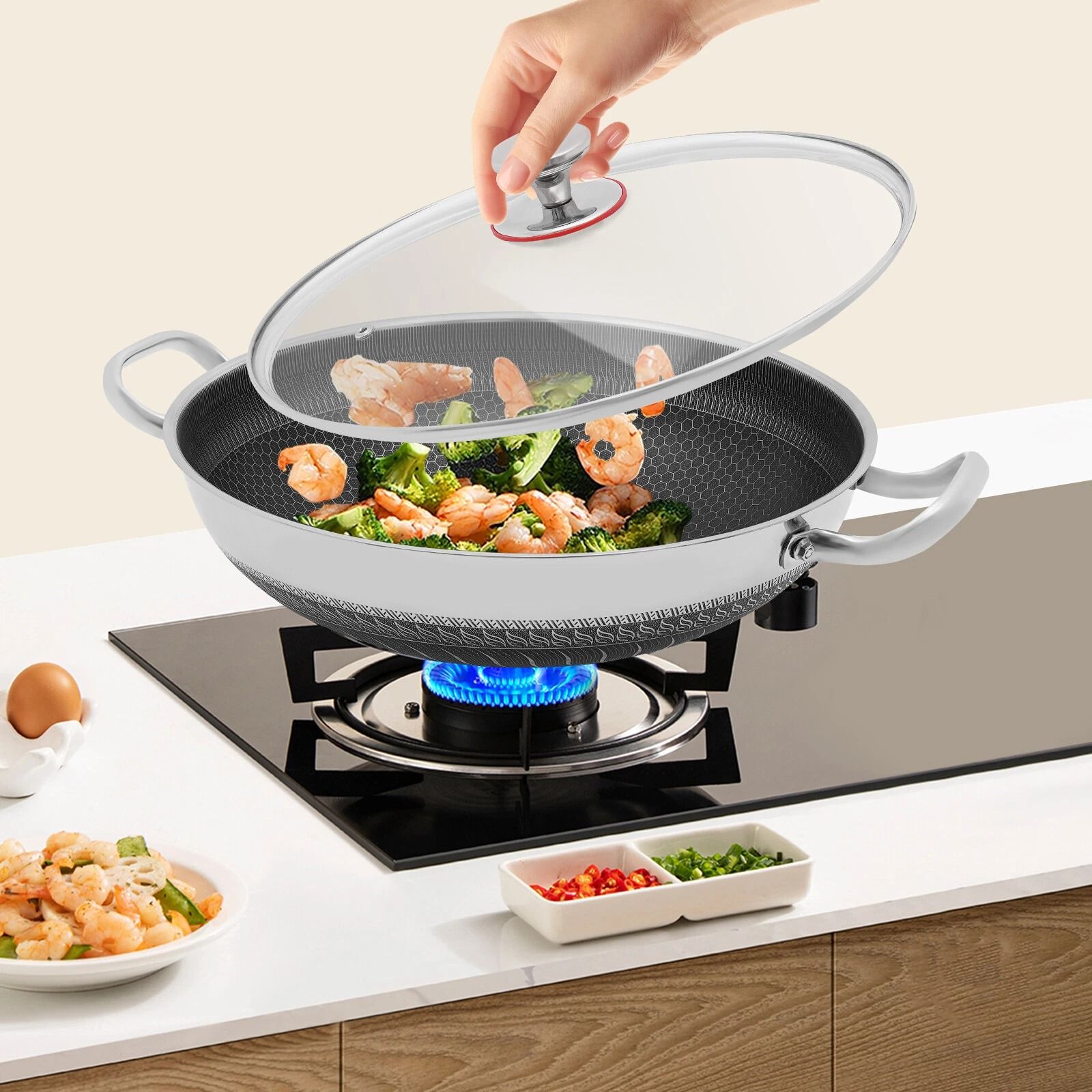 Premium Stainless Cookware Skillet With Lid Versatile Skillet & Stainless Steel Paella Pan Premium Stainless Cookware Skillet With Lid Versatile Skillet & Stainless Steel Paella Pan