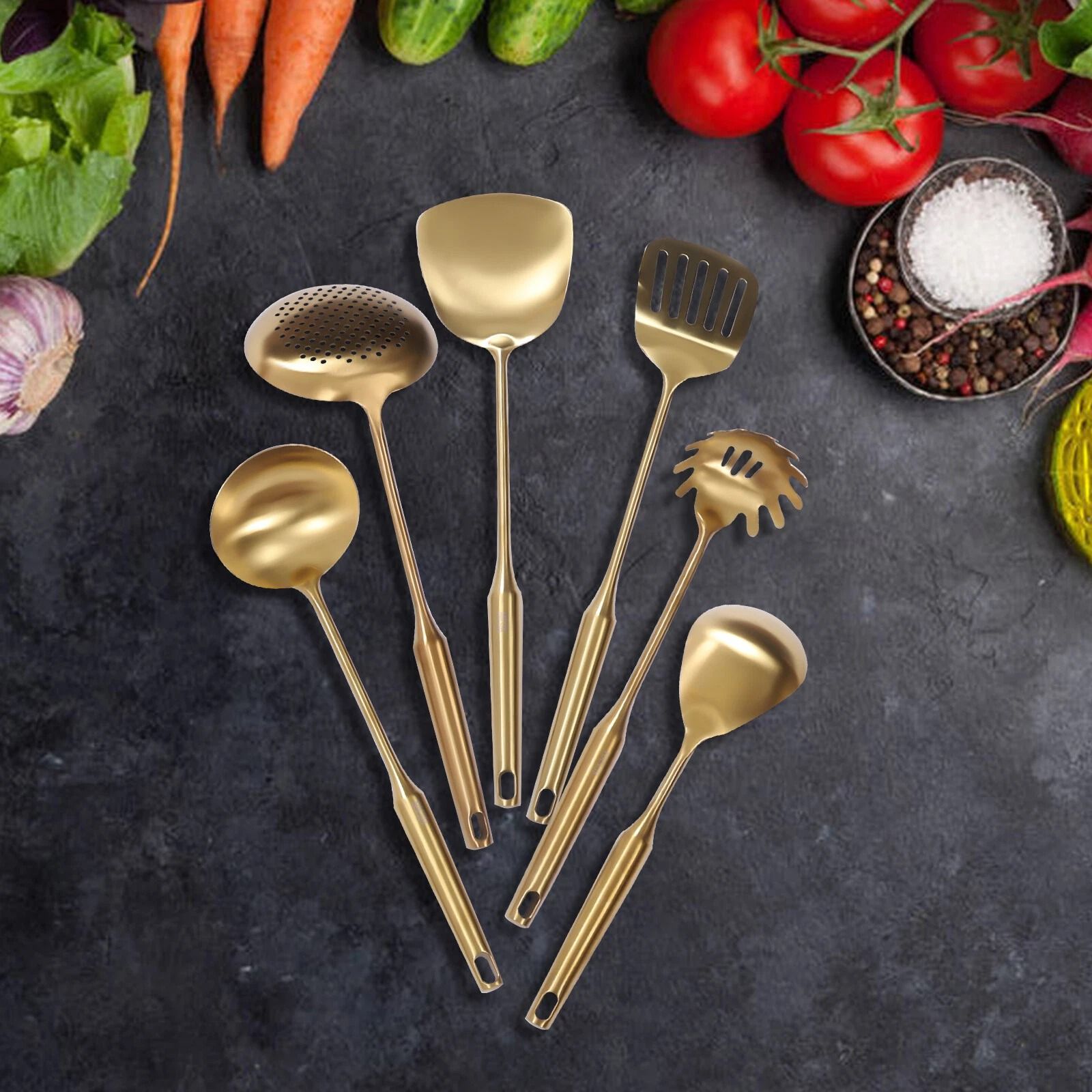 Premium Gold Kitchen Utensil Set With Stand Stainless Steel Premium Gold Kitchen Utensil Set With Stand Stainless Steel