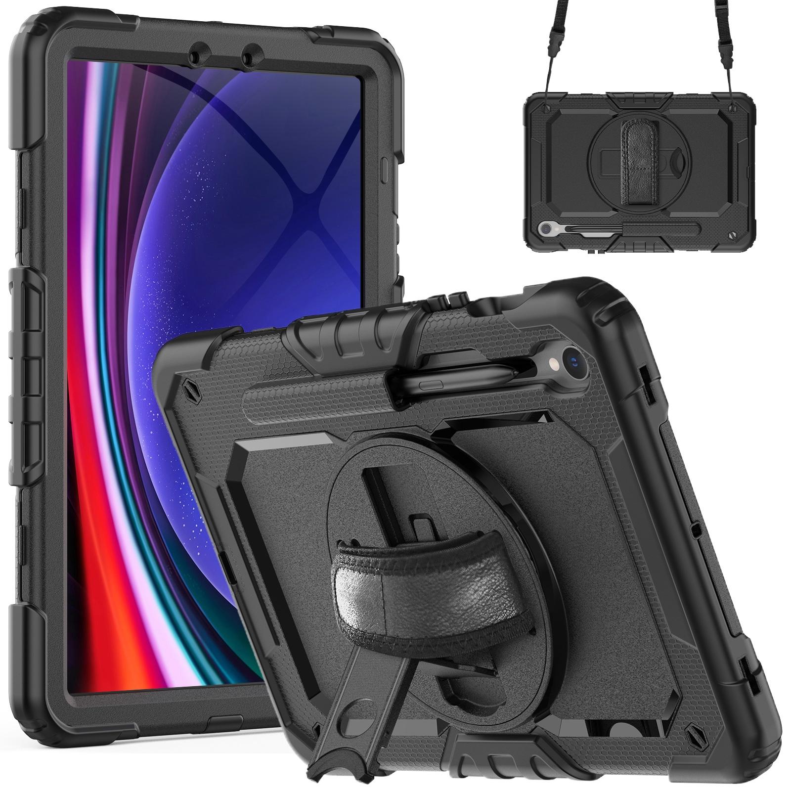 For Samsung Galaxy Tab S8 S7 Lucky Wheel Grip Silicone Hybrid PC Tablet Case With Shoulder StrapBlack For Samsung Galaxy Tab S9 S9 FE S10 FE black