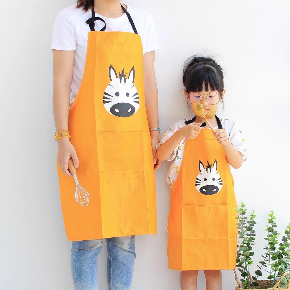 Parent Child Cartoon Apron Set Cotton Sleeveless Kitchen Smock For Kids And Adults adult Apron L orange Zebra