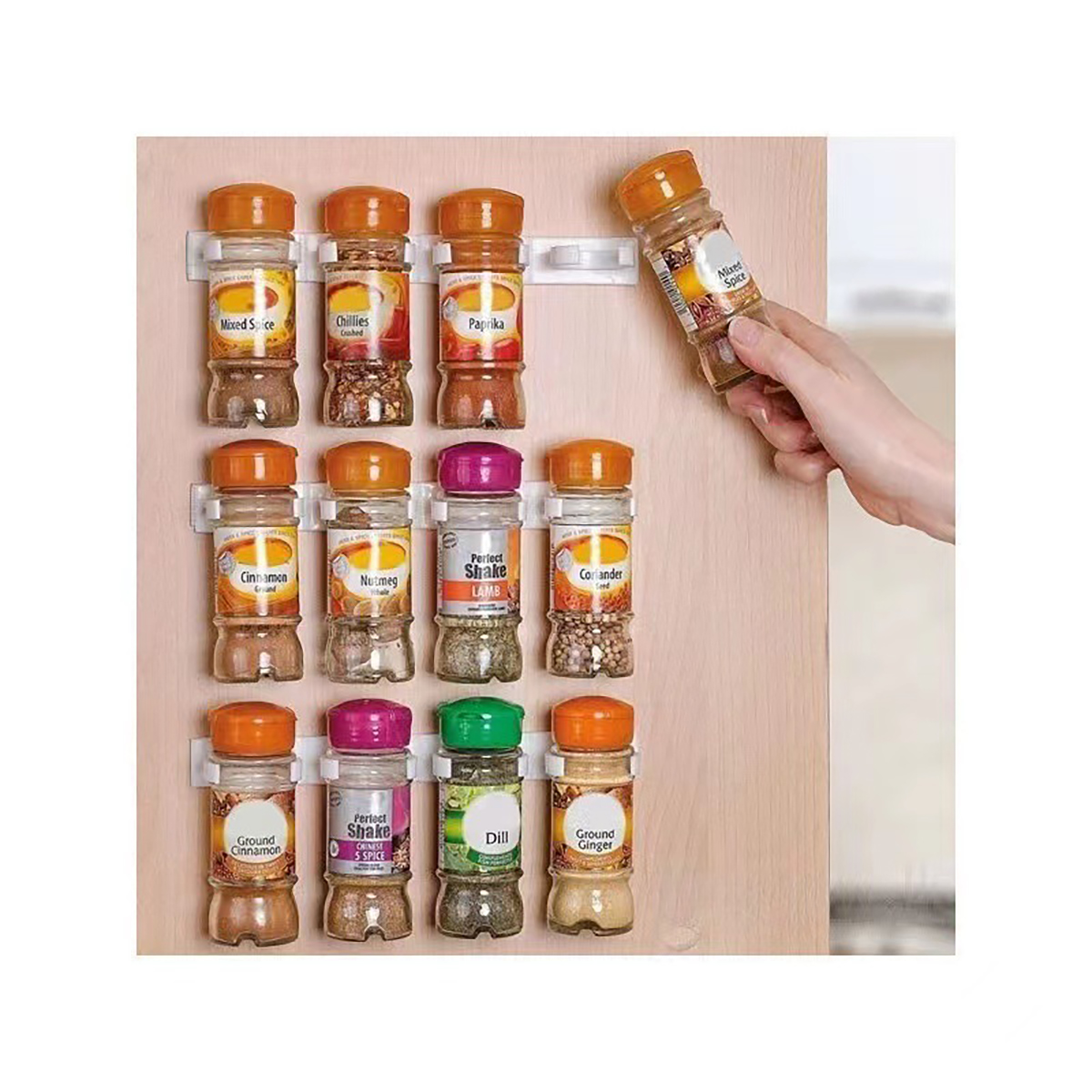 Wall Mounted No Drill Spice Rack Organizer With Hooks For Kitchen Storage black