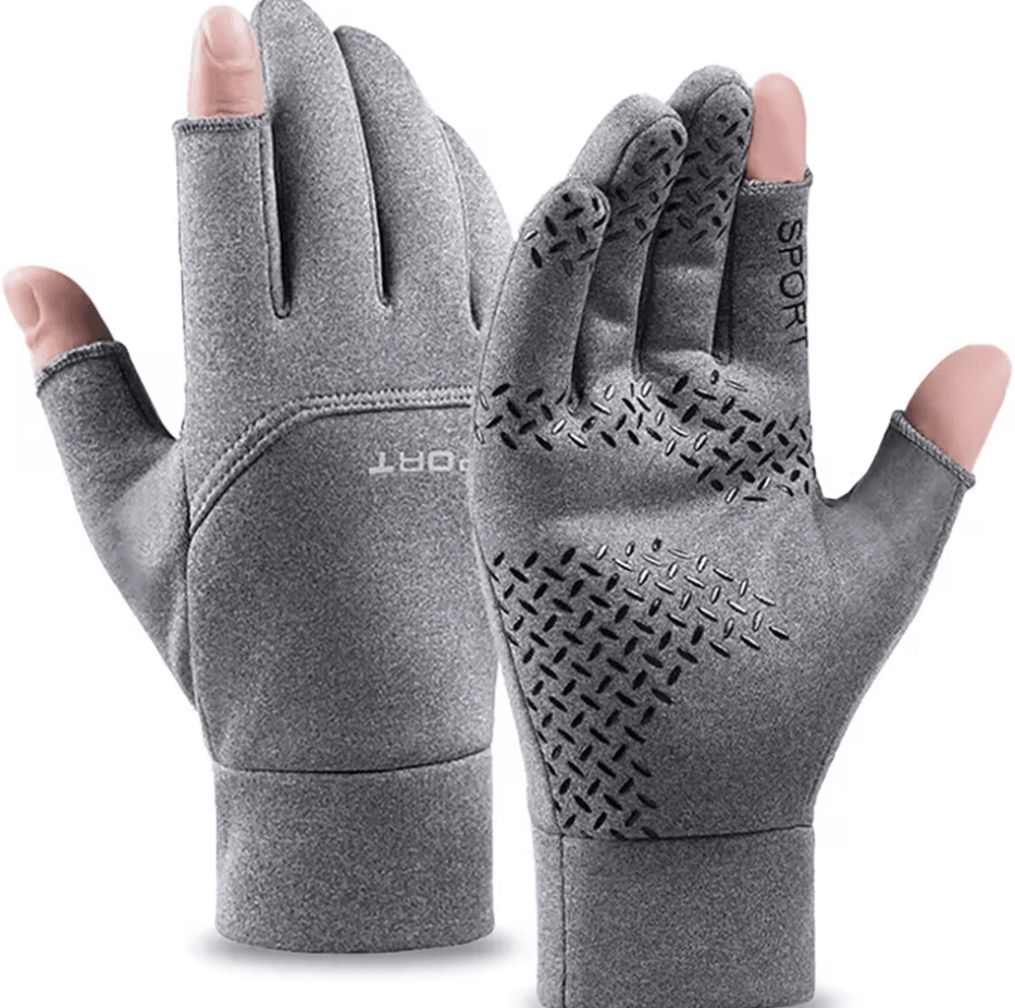 Winter Anti Slip Fishing Gloves Touchscreen Two Finger Cut Warm Outdoor Gloves gray xl
