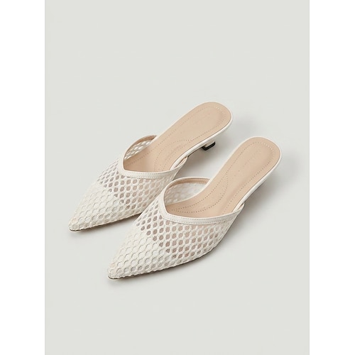 Weiße Mesh-Mules für Damen – stilvolle flache Schuhe für Gartenpartys, perfekt für Brautjungfern und Hochzeitsgäste Image
