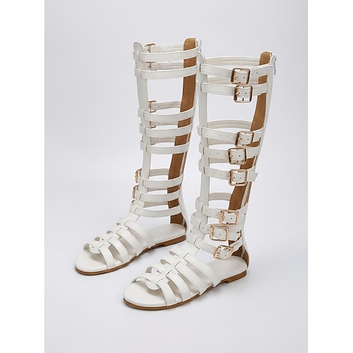 Hohe Gladiatorensandalen für Damen – trendige schwarze kniehohe Sommerstiefel mit mehreren Schnallenriemen und flacher Sohle für Musikfestivals, Coachella, Raves und Open-Air-Konzerte Image