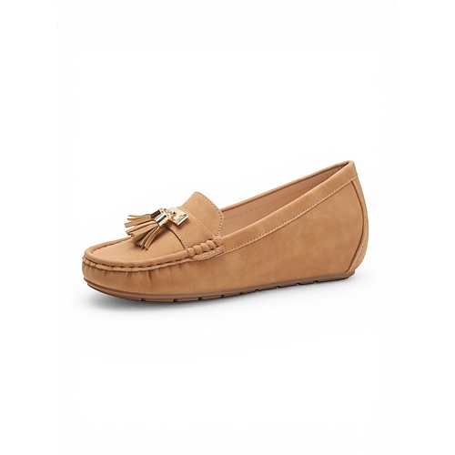 Damen Lässige Daily Metallquasten Flats Absatz Wedge Runde Zehen Klassische Lässige Komfort Kunstleder Loafer Schwarz Blau Braun Image